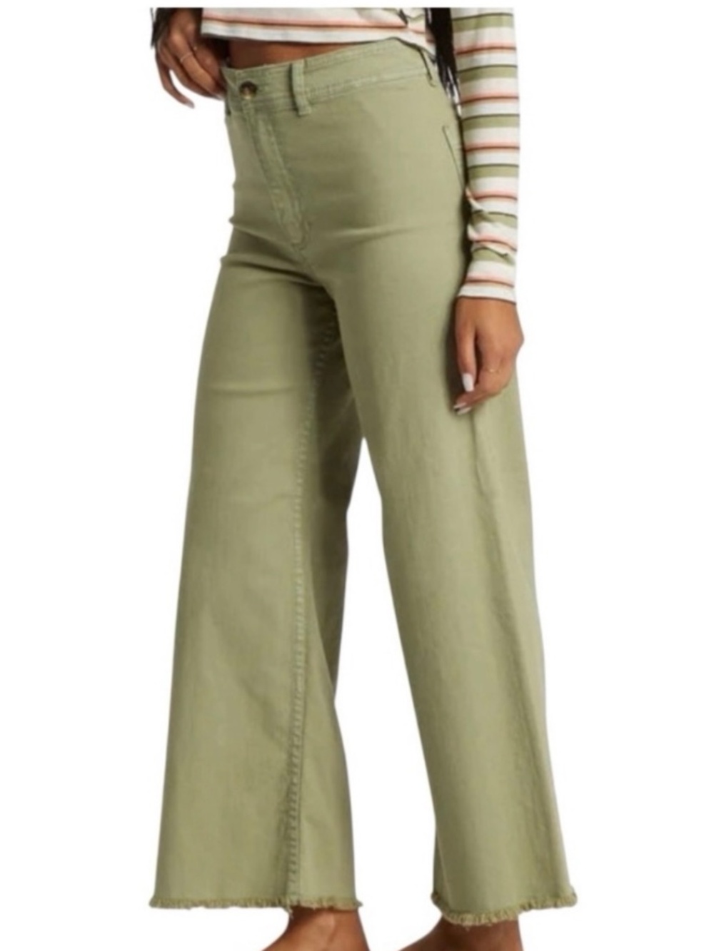 Women's Billabong Free Fall Wide-Leg jeans / pants with frayed hem SIZE 26 Olive - Picture 2 of 8